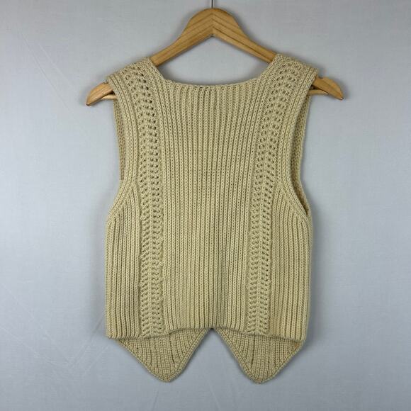 British Woollen Knitters 100% Wool 70s Cable Sweater Vest Cardigan Womens Size M - Picture 5 of 8